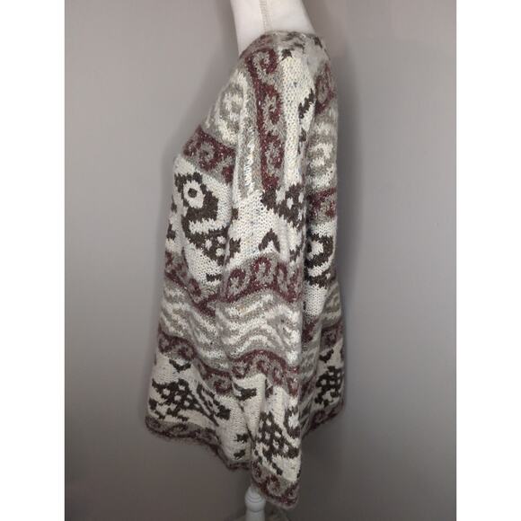Vtg Express Tricot hand knit southwestern grandpa Aztec oversized sweater Lg - Picture 2 of 8